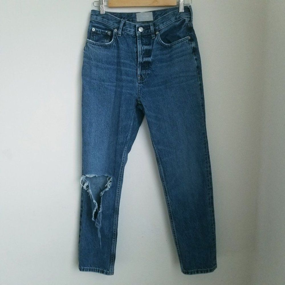 Everlane Distressed Button Fly Straight Cheeky Jean High Rise Classic 27 Capsule
